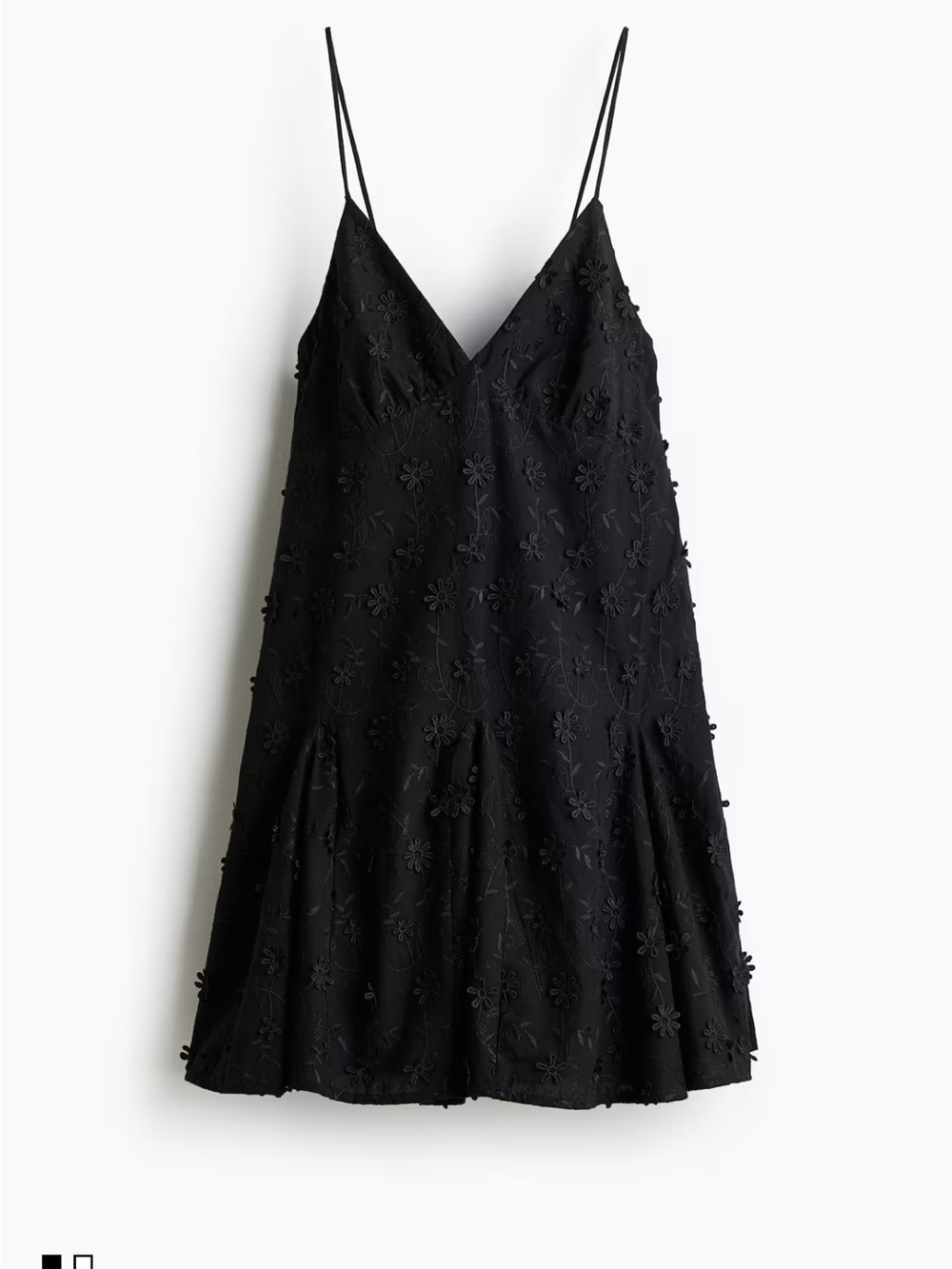 H&M Black Floral Appliqué Spaghetti-Strap Mini Dress